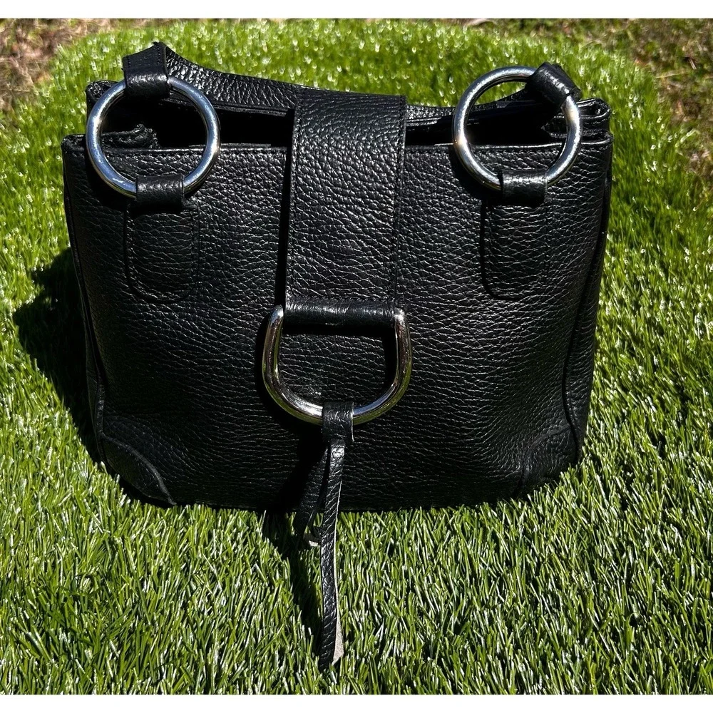 Cristian Black Pebbled Leather Handbag Made in Italy Silver Hardware Top Handle‎